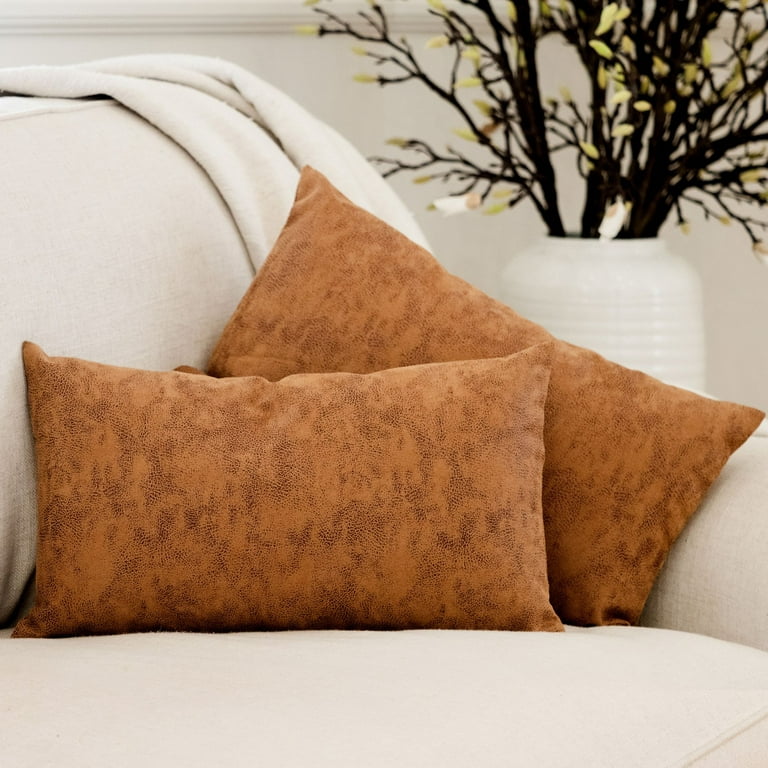 Light Brown Faux Leather Lumbar Pillow Covers - Soft And