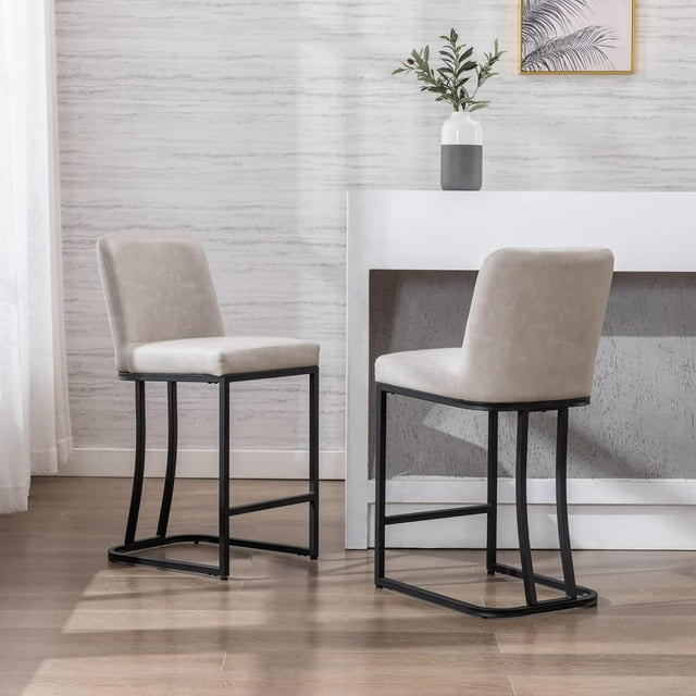 Set of 2 Faux Leather Upholstered 24" H Counter Height Stools, Classic