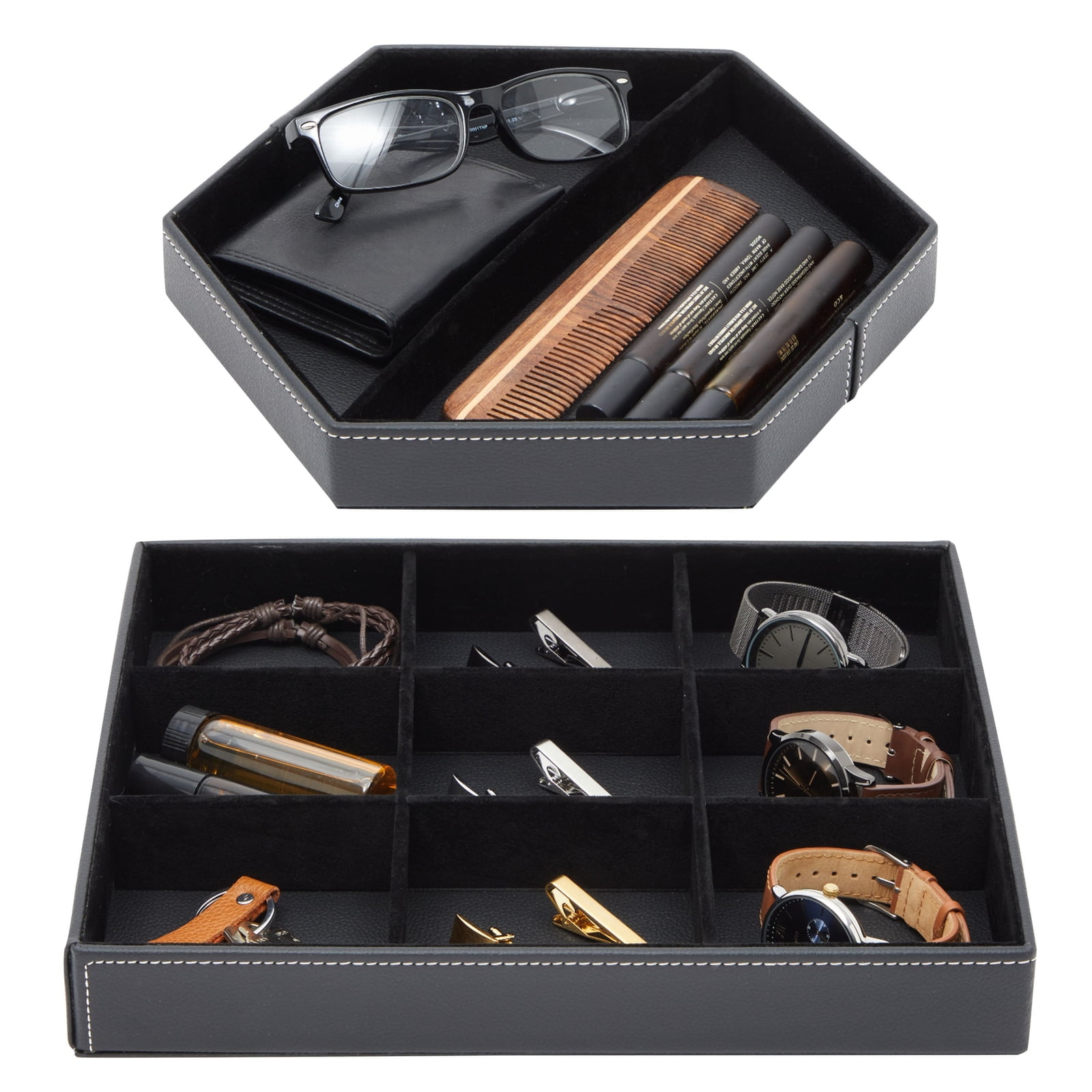 Mens Watch Box Leather Valet Tray - Bedside Table Organizer, Men's Jewelry  Box, Watch Case for Men