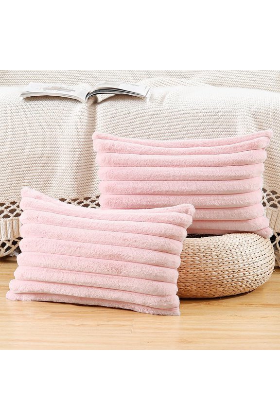 Set of 2 Faux Wool Plush Decorative Throw Pillow Covers 18x18 Inch Light Blue Fluffy Striped Soft Decorative Cushion Cover for Sofa Bedroom Pillow Shell