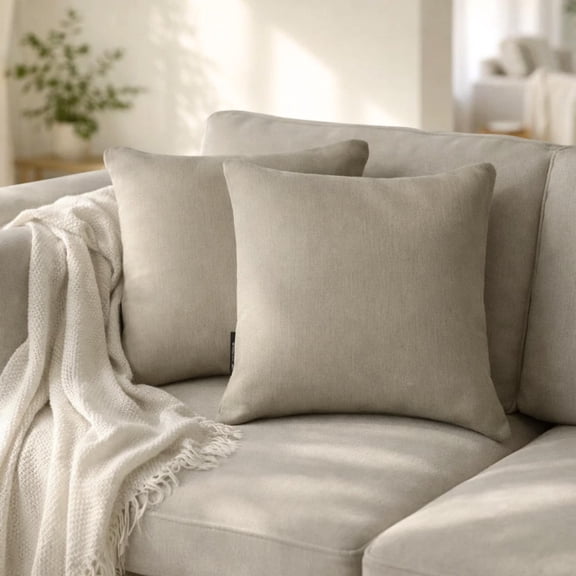 Set Of 2 Fawn Gray Decorative Throw Pillow Covers 12"x12" | Contemporary Linen Cushion Cover | Solid, Textured Pillowcases for Couch, Sofa Bedroom & Living Room, Modern Home Décor - Fawn Gray Linen