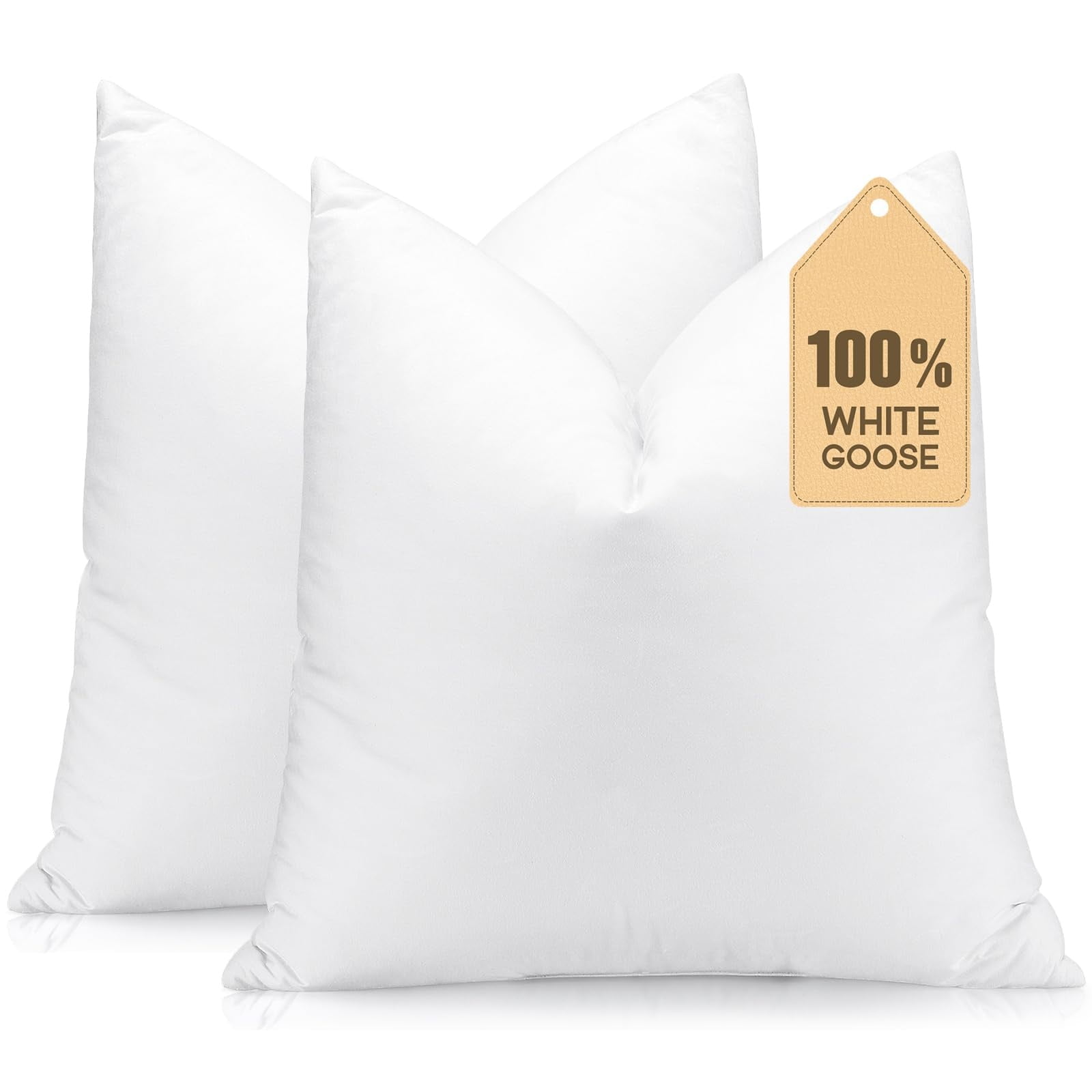 Set of 2 Down and Feather Throw Pillow Inserts 18x18 Soft Fluffy Pillow Inserts with 100% Down-Proof Cotton Cover, Decorative Square Cushion Inner for Sofa Couch Bed-White