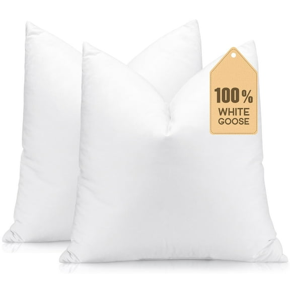 Set of 2 Down and Feather Throw Pillow Inserts 26x26 Soft Fluffy Pillow Inserts with 100% Down-Proof Cotton Cover, Decorative Square Cushion Inner for Sofa Couch Bed-White