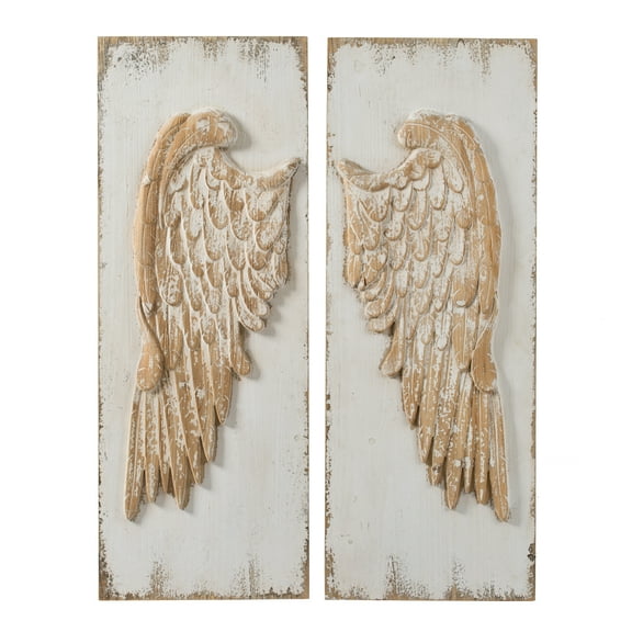 Set Of 2 Feather Wing Wall Panels with Distressed White Finish,Rectangle Hanging Wall Art,42" X 15.5",Multicolor Wood Household Supplies Décor Wall Décor