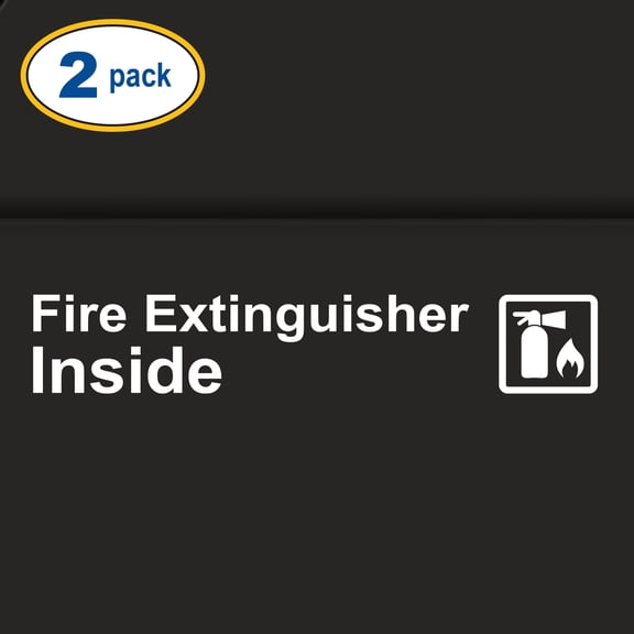 Set of 2 - Fire Extinguisher Inside Vinyl Decal Sticker Safety Sign for Commercial Semi Truck Tractor Tow Van Emergency Decal Custom Trucker Decal Lettering Trucking (Style #2) (18" x 3.5", White)