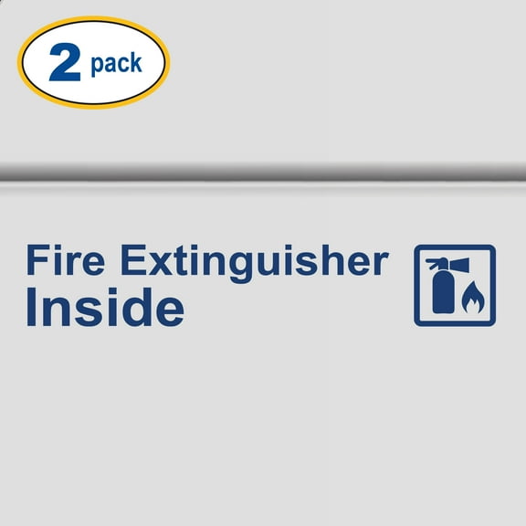 Set of 2 - Fire Extinguisher Inside Vinyl Decal Sticker Safety Sign for Commercial Semi Truck Tractor Tow Van Emergency Decal Custom Trucker Decal Lettering Trucking (Style #2) (16" x 3.5", Blue)