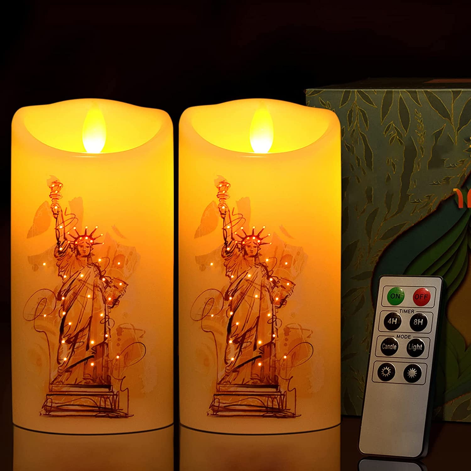 Set of 2 Flameless Fiber Optic Candles, Realistic Flickering LED Flame