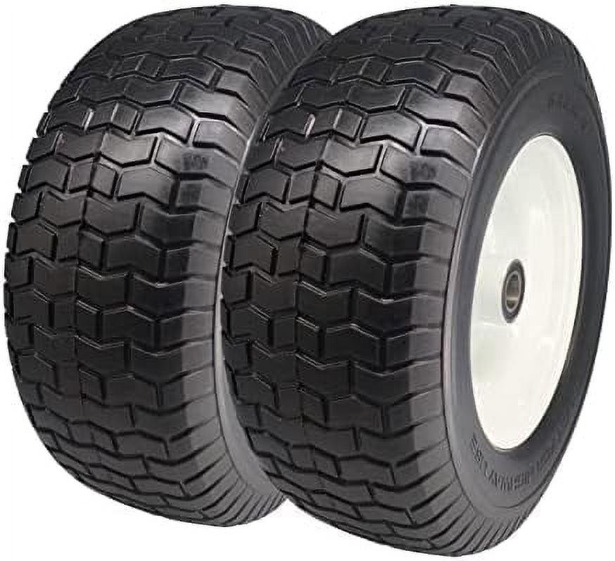 Set of 2 Flat Free 16x6.50-8 Lawn Mower Tire with 1 inch Bearing, 16x6 ...