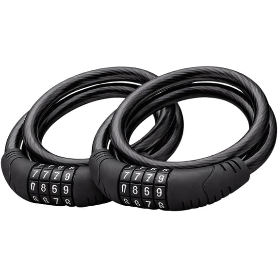 Bike Lock Cable 2 Pack 4 ft 8mm Combination Lock for Bikes Scooters Black