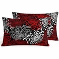 thumbnail image 1 of Set of 2 Floral Pattern Pillow Covers 12x20 Inch, Outline White Red Chrysanthemum Graphic Decorative Throw Pillow Cases Cotton Cushion Covers for Sofa Couch Bed Living Room Bedroom Home Decor, 1 of 9