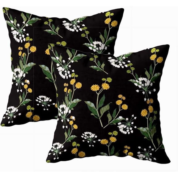 Set of 2 Floral Pattern Yellow White Wildflowers Botanical Motifs are Scattered Throw Pillow Covers 18X18 Inch Decorative Pillow Cases for Couch Bedroom Living Room