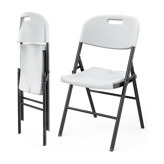 Set of 2 Folding Chairs, Heavy Duty Foldable Chair Sturdy Portable Plastic Seat with Steel Frame for Indoor Outdoor Dinning Party Wedding School Use, White