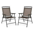 thumbnail image 1 of Set of 2 Folding Patio Chairs, Metal Textilene Patio Dining Chairs with Armrests & Metal Frame, 2 Pack Portable Sling Chairs Deck Lawn Chair for Indoor & Outdoor Garden Backyard Porch, 1 of 4