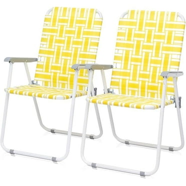 Set of 2 Folding Patio Lawn Chairs - Portable Webbed Beach & Camping Chairs for Adults, Lightweight Outdoor Directors Chairs with Steel Frame, High Back Seat for Yard, Garden, Poolside, Fishing