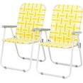 thumbnail image 1 of Set of 2 Folding Patio Lawn Chairs - Portable Webbed Beach & Camping Chairs for Adults, Lightweight Outdoor Directors Chairs with Steel Frame, High Back Seat for Yard, Garden, Poolside, Fishing, 1 of 6