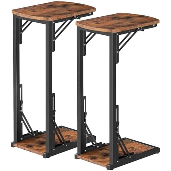 Set of 2 Folding Samll Side Table, C-Shaped End Table for Couch, Slide Under Couch Side Table for Sofa Bed, Folding End Table for Small Spaces, Living Room, Bedroom, Rustic Brown ETHR4101S2