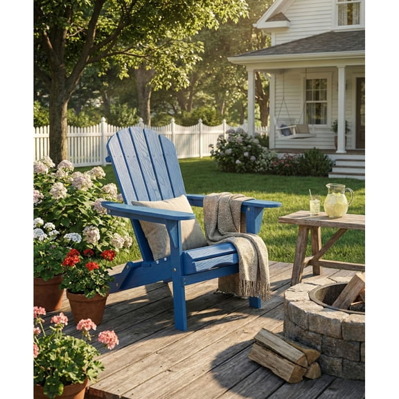 Set of 1 Folding Solid Cedar Wood Adirondack Chairs Half‑Pre‑Assembled Outdoor Patio Lounge Chairs Water‑Based Paint Weather Resistant for Garden Lawn Backyard Poolside