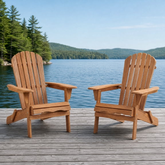 Set of 2 Folding Wooden Adirondack Chairs PreAssembled Backrest Hemlock Wood Patio Chairs WeatherResistant Outdoor Lounge Seating for Backyard Porch Pool Deck Firepit Garden  28 x 31 x 36 in