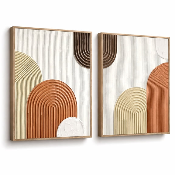 Artiluxy Framed 3D Textured Wall Art Set of 2, Neutral Beige Brown Geometric Canvas Decor, 18x24 in Each