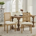 thumbnail image 1 of Set of 2 French Louis Dining Chairs, Upholstered Square Rattan Backrest & Carved Solid Wood Frame, Beige Decor Chairs for Living Room, Kitchen or Restaurant, 1 of 9