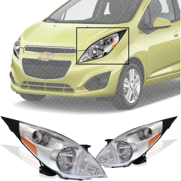 Set Of 2 Front Headlight Assembly Halogen Right Passenger And Left Driver Side Direct Replacement Compatible With 2013-2015 Chevrolet Spark GM2503368 GM2502368 95281469 95281468