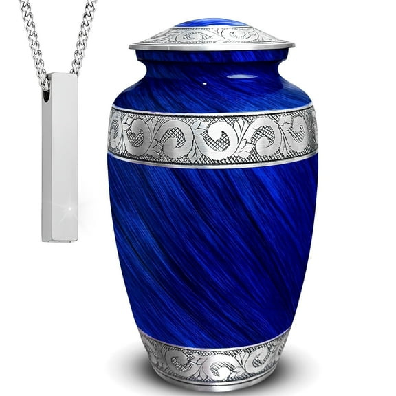 Americurn Set of 2 Aluminum Cremation Urns – Includes 1 Urn Large Adult Eternal Blue Decorative Urn & 1 Necklace urn