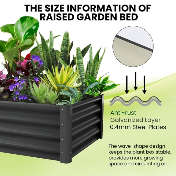 Set of 2 Galvanized Raised Garden Bed Kits – Heavy-Duty Elevated Metal Planter Box, Open Bottom, Safety Edge, For Vegetables, Flowers, Herbs – 6x3x1FT Dark Gray 2 Pack