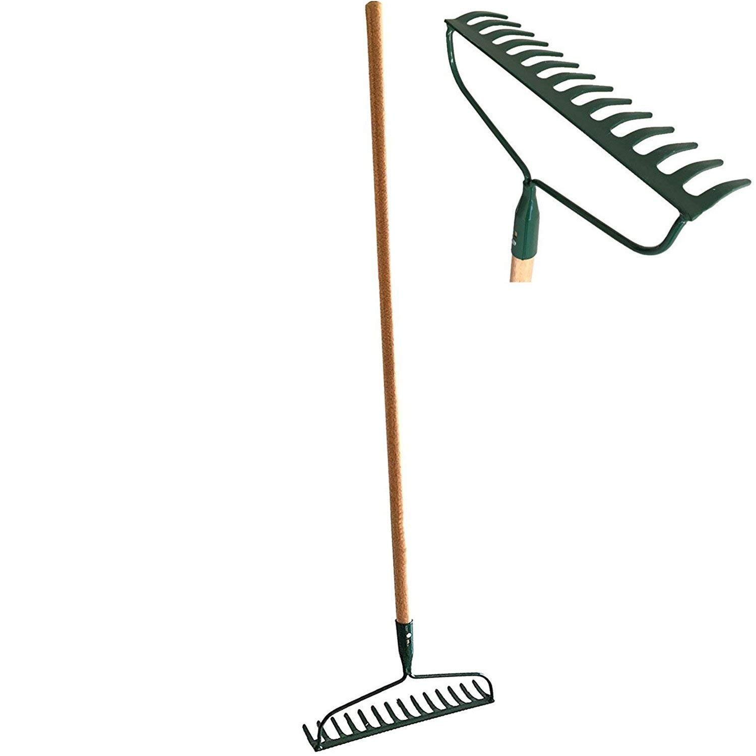 Set of 2 Garden Bow Rake Wood Handle Landscape Cultivator Gardening Tool Leveling Mulch peat Moss and Loose Heavy soils Long Handle Sweep Fall Leaves No Bending Easy Grip Metal Rake - image 1 of 2