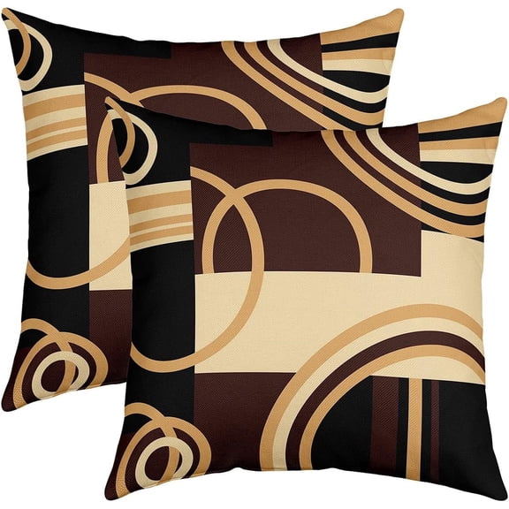 Set of 2 Geometric Throw Pillow Covers, Geometry Circle Cushion Case for Home Living Room Decor, Reversible Brown Red Stripe Line Decor Throw Cushion Case, Modern Art 18x18 Inches