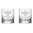 thumbnail image 1 of Set of 2 Glass 11 oz Rocks Whiskey Old Fashioned Queen Bee Beekeeper Funny Couple His and Her Gift Bride and Groom Wedding Engagement Anniversary Bridal Shower, 1 of 1