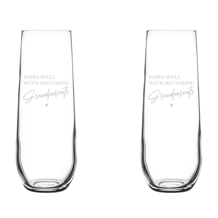 Set of 2 Glass Champagne Flutes Sparkling Wine Glasses Gift Pairs Well With Becoming Grandparents Baby Announcement Pregancy Announcement Grandparents (8.5 oz Stemless)