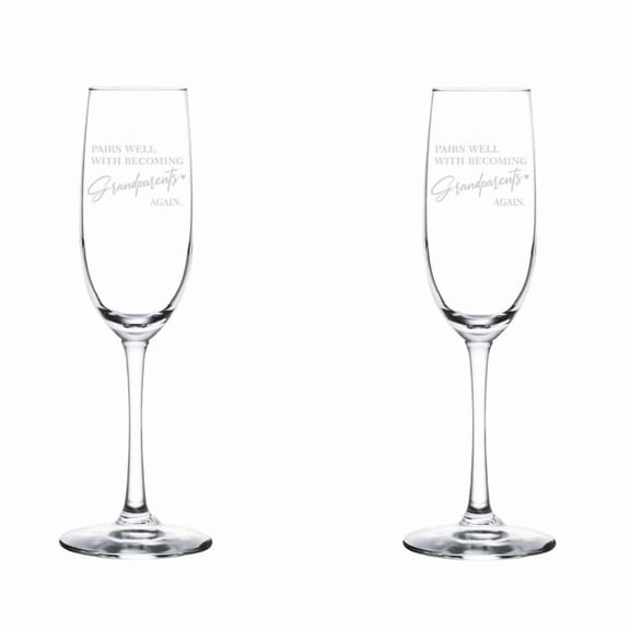 Set of 2 Glass Champagne Flutes Sparkling Wine Glasses Gift Pairs Well With Becoming Grandparents Again Second Baby Announcement Pregancy Announcement Grandparents (8 oz Stemmed)