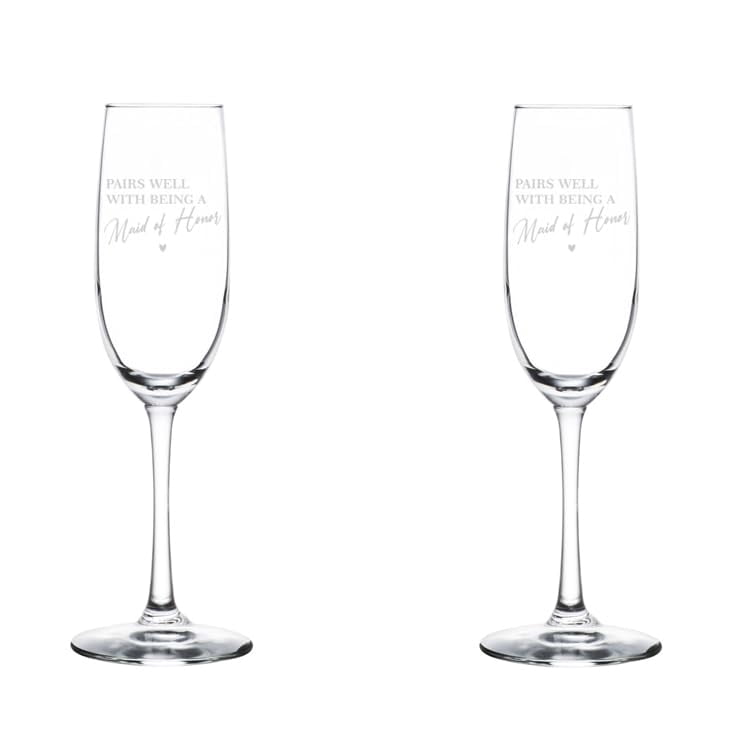 Set of 2 Glass Champagne Flutes Sparkling Wine Glasses Gift Pairs Well With Being A Maid Of Honor Proposal Will You Be My Maid Of Honor (8 oz Stemmed)