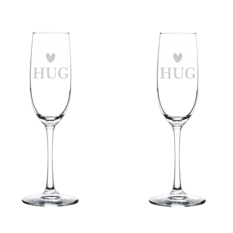Set of 2 Glass Champagne Flutes Sparkling Wine Glasses Gift Send A Hug Get Well Soon Thinking Of You Condolence Gift Sympathy For Best Friend (8 oz Stemmed)