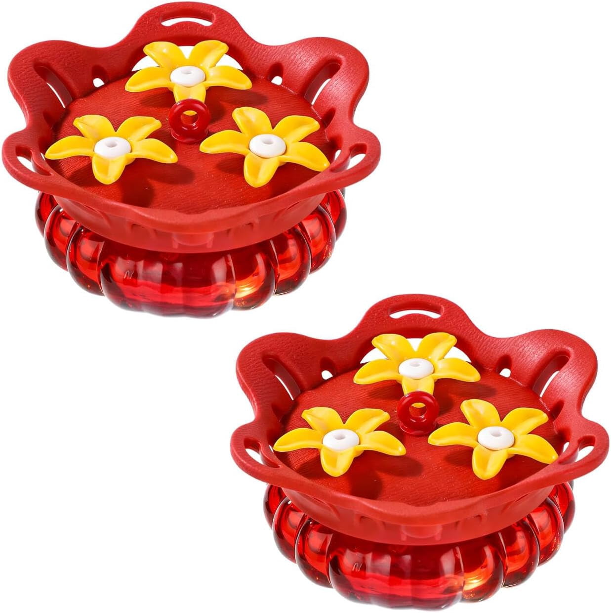 Set of 2 Glass Hummingbird Feeders for Outdoors Hanging with 3 Bee Guard Feeding Ports, 3.4OZ Handheld Humming Birds Feeders for Outside, Gifts for Women Mom, Red