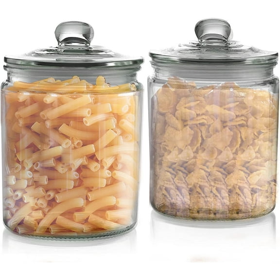 Set of 2 Glass Jar with Lid (2 Liter)|1/2 Gallon Airtight Glass Storage Cookie Jar for Flour,Pasta,Candy,Dog Treats,Snacks & More|Glass Organization Canisters for Kitchen & Pantry|68 Ounces(Set of 2)