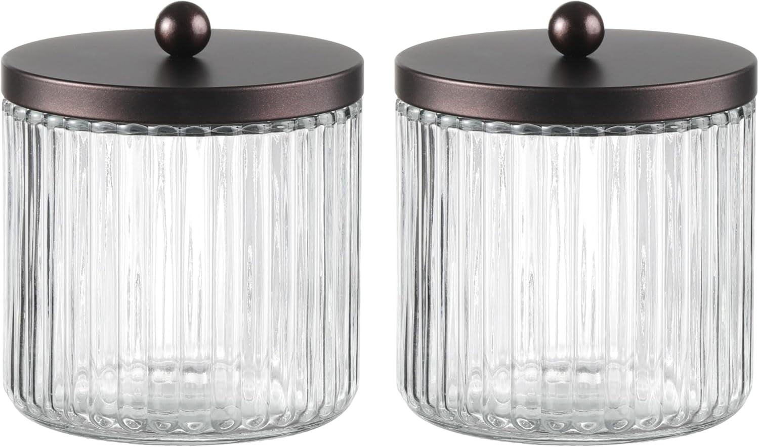 2 Pack Glass Q-Tip Holders With Bronze Lids - Bathroom Vanity Organizer For Cotton Balls & Swabs