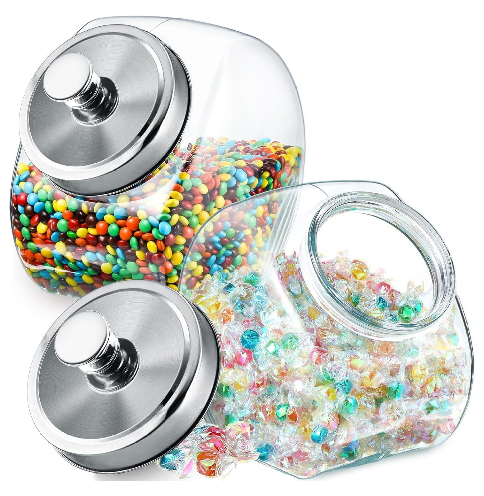Set Of 2 Glass Slanted Storage Jar 150 Oz Large Candy Jars With Lids Set of 2 glass slanted storage jar 150 oz large candy jars with lids