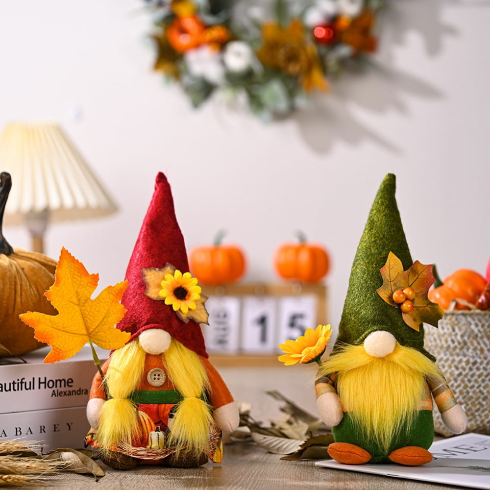 Set of 2 Gnomes Plush Fall Thanksgiving Decorations Hold Sunflower ...