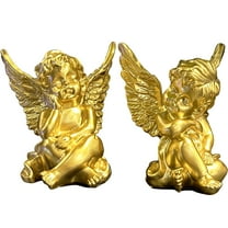 Set of 2 Gold Angels Statue Figurines, Indoor Outdoor Angel Cherubs Statue Home Garden Decoration Angel Sculpture Collectible Figurines Gold Home Decor Accents, Gift for Mom, Grandma