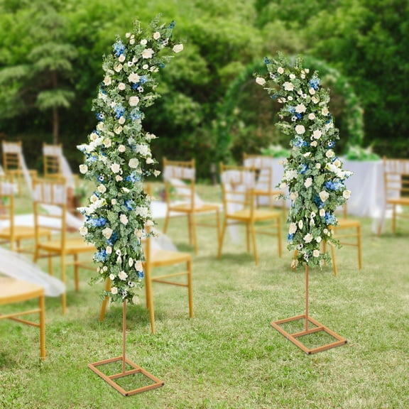 Set of 2 Gold Wedding Arch Stands 6ft & 8ft, Free Standing Metal Frame for Wedding, Engagement, Parties, Photo Booths, Decorations with Customizable Design