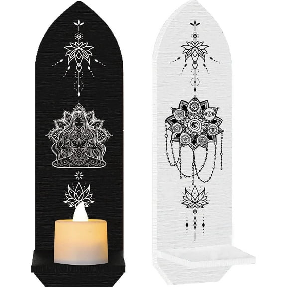 Set of 2 Gothic Wall Candle Holder Shelf Boho Themed Mounted Wooden Pillar Sconces Candlestick Decor Display Stand for Home Dining Room Bathroom Kitchen Hallway 3.9 x 14.2inch for DIY Others