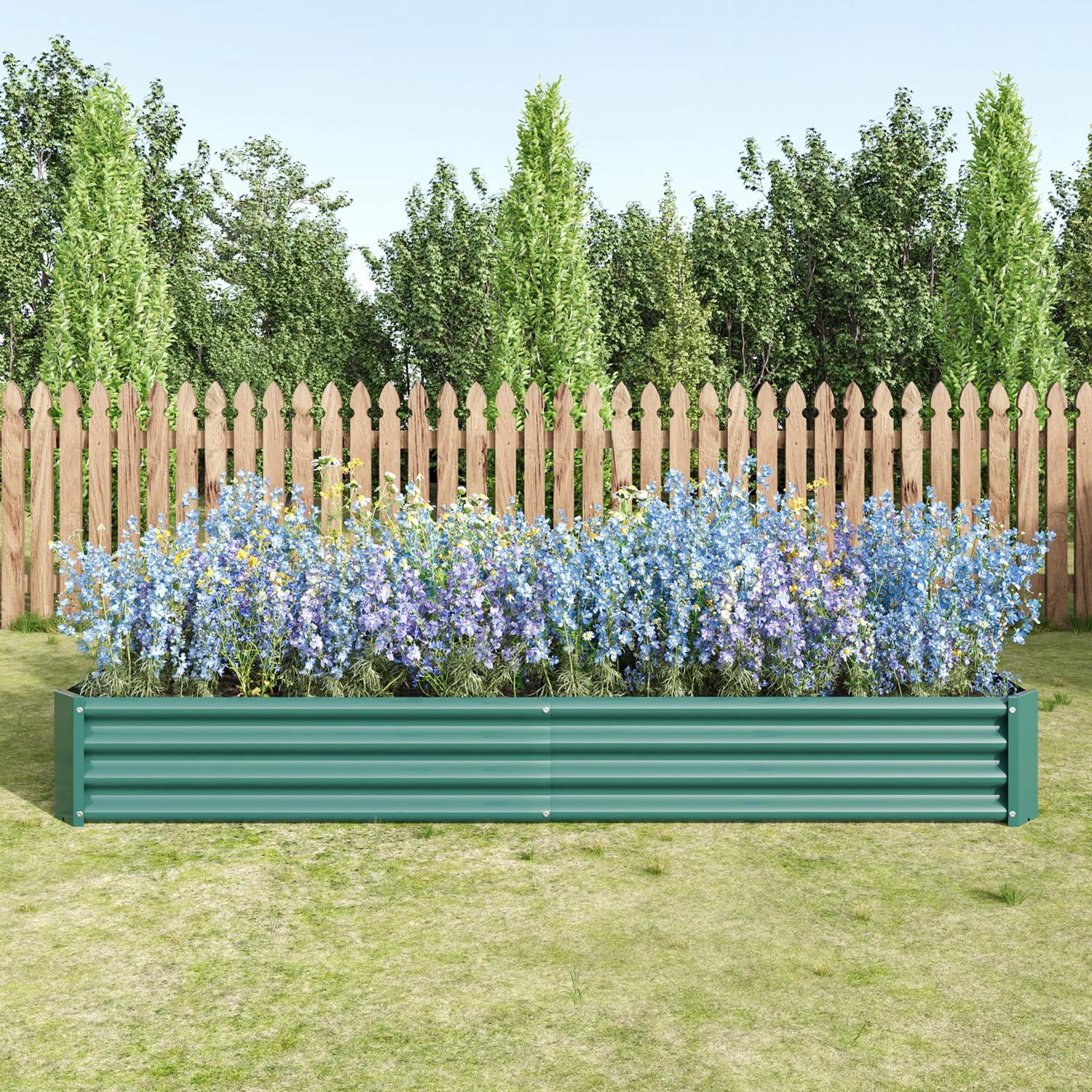 Set of 2 Green 8x4x1 Ft Metal Raised Garden Planter Bed, Extra Large Rectangle Outdoor Raised Box for Vegetable Gardening, Heavy Duty Steel Planter for Backyard Garden Planting