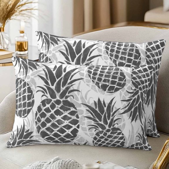 Set of 2 Grey Pineapple Pillow Covers 12x20 Inch, Summer Country Vintage Tropical Botanical Fruits Decorative Throw Pillow Cases Cotton Cushion Covers for Sofa Couch Bed Living Room Bedroom Decor
