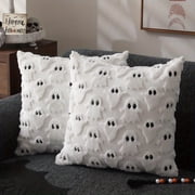 Halloween Pillow Covers 18x18 Set of 2 White Ghost Throw Pillow Cases, Soft Faux Fur Plush Couch Cushion Covers for Sofa, Bedroom, Living Room, Home Decor