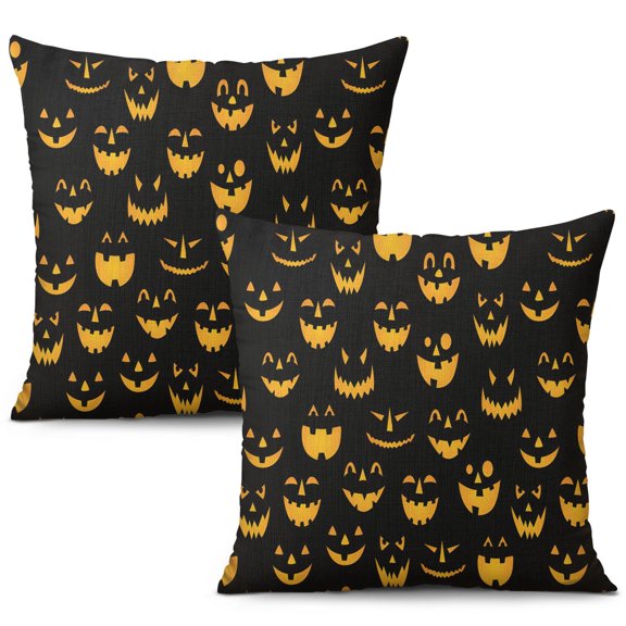 Set of 2 Halloween Throw Pillow Covers - Cute Spider Web and Pumpkin Design Linen Covers 16x16 inch throw pillow case Halloween gifts to friends,family