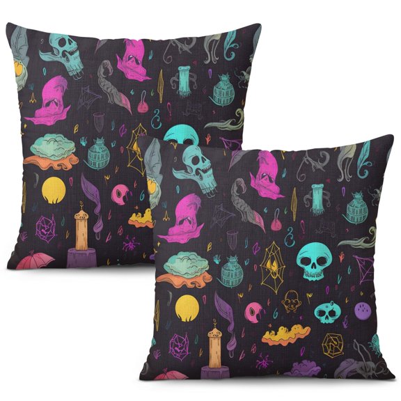 Set of 2 Halloween Throw Pillow Covers - Spooky Gothic Skull and Spider Web Linen Pillow Covers 20x20 inch throw pillow case Halloween gifts to friends,family