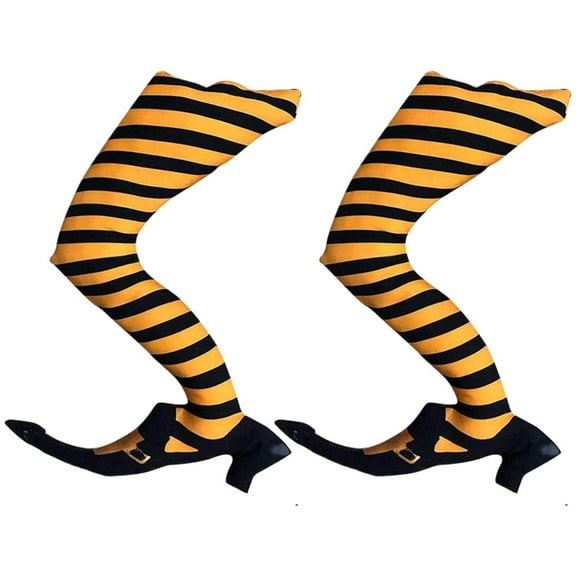 Set of 2 Halloween Witchs Legs, Wicked Witch Legs Props Plush Witch Legs with Shoes for Halloween Wreath Crafts Car Trunk,Outdoor Party Haunted House Garden Decor,2 Colors(Yellow)