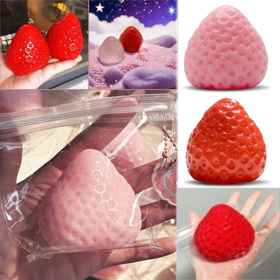 Set of 2 Handmade Strawberry Taba Squeeze Toys Ultra Soft Squeeze Fidget Toys Kawaii Squeeze Toys for Kids and Adults Relieves Stress Anxiety Gifts for Birthday Party Favors(2Pcs,Red and Pink)