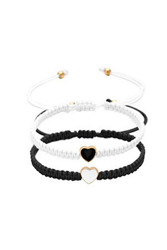 Set of 2 Heart Beaded Matching Bracelets,Adjustable Couple Bracelets,Friendships Matching Bracelets,His and Her Lover Bracelet Jewelry for BFF Friendship Relationship Boyfriend Girlfriend Gift